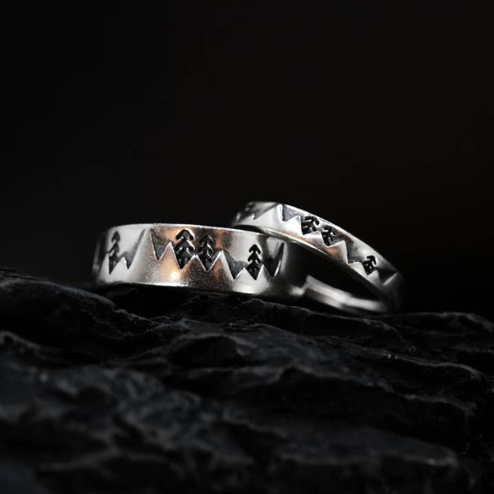 Black Feather Design – wholesale Band/stacked ring – Mountain Ring - Adjustable - Minimalist - 925 Silver3