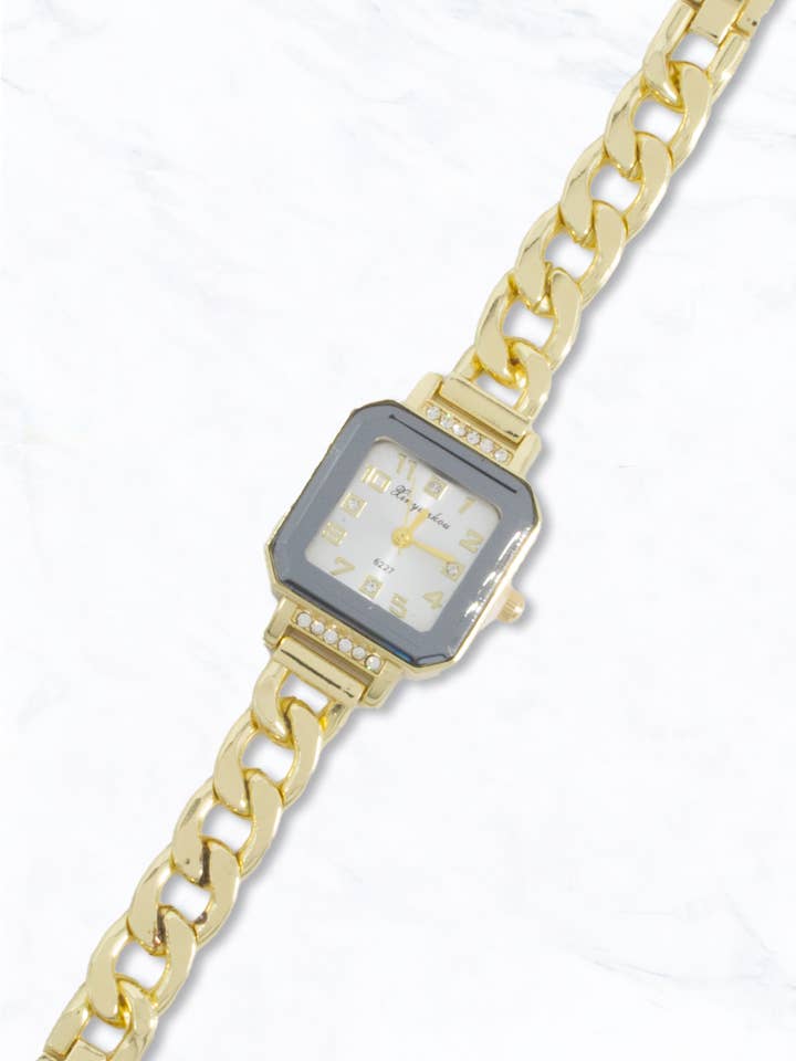 Moderne quadratische Goldkettenuhr für den Großhandel von Suzie Q USA