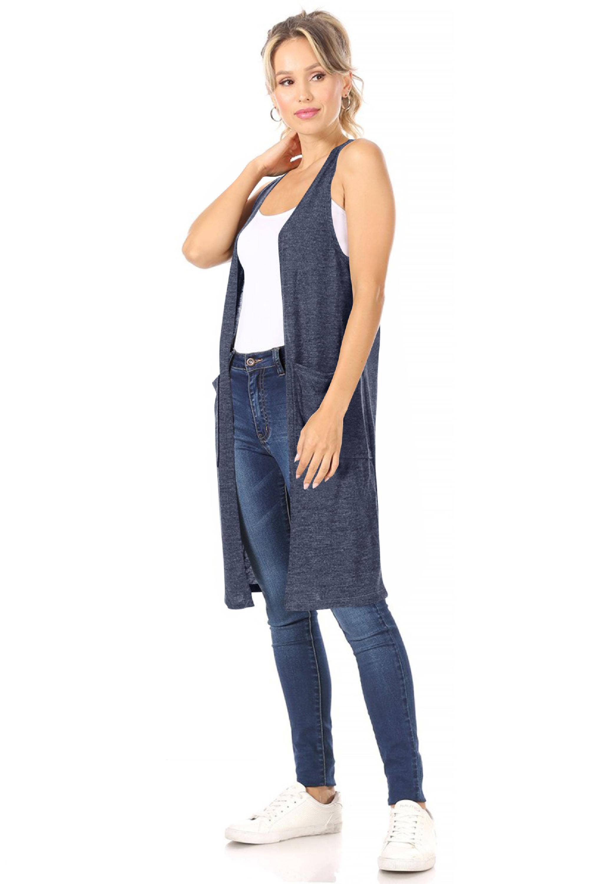 MOA COLLECTION - Wholesale Outerwear Vest - Women's - Women's Casual Solid Knit Long Vest with Pockets6