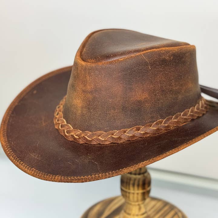 Lesa collection inc - Wholesale Hat Accessory - Men's - Gunner| Reddish Brown Leather Western Outback Cowboy Hat