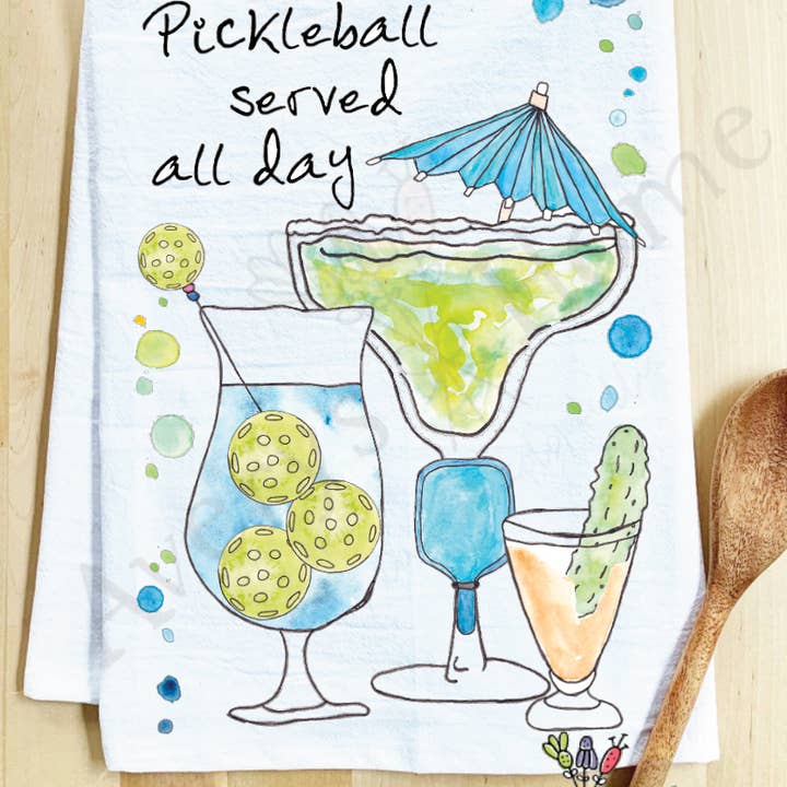 Pickleball Served Cocktail Customizable Tea Towel for wholesale by Avery's Home