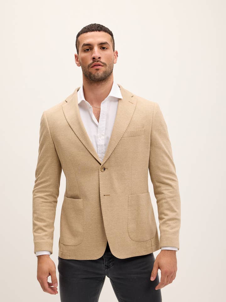 Giacca in misto cotone a vestibilità su misura con tasche applicate - Marrone chiaro per la vendita all'ingrosso da parte di Ron Tomson