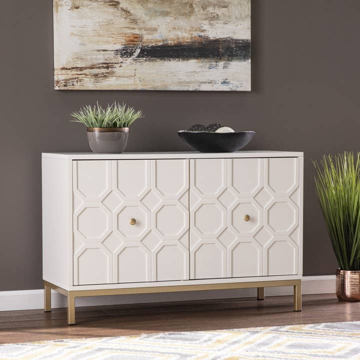 HomeRoots - Wholesale Cabinet - White and Gold Moroccan Dynasty Two Door Accent Cabinet