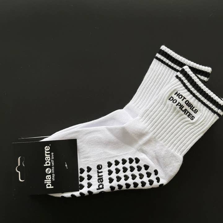 Pilabarre - Wholesale Socks - Women's - Hot Girls Do PILATES Socks - White/Black1