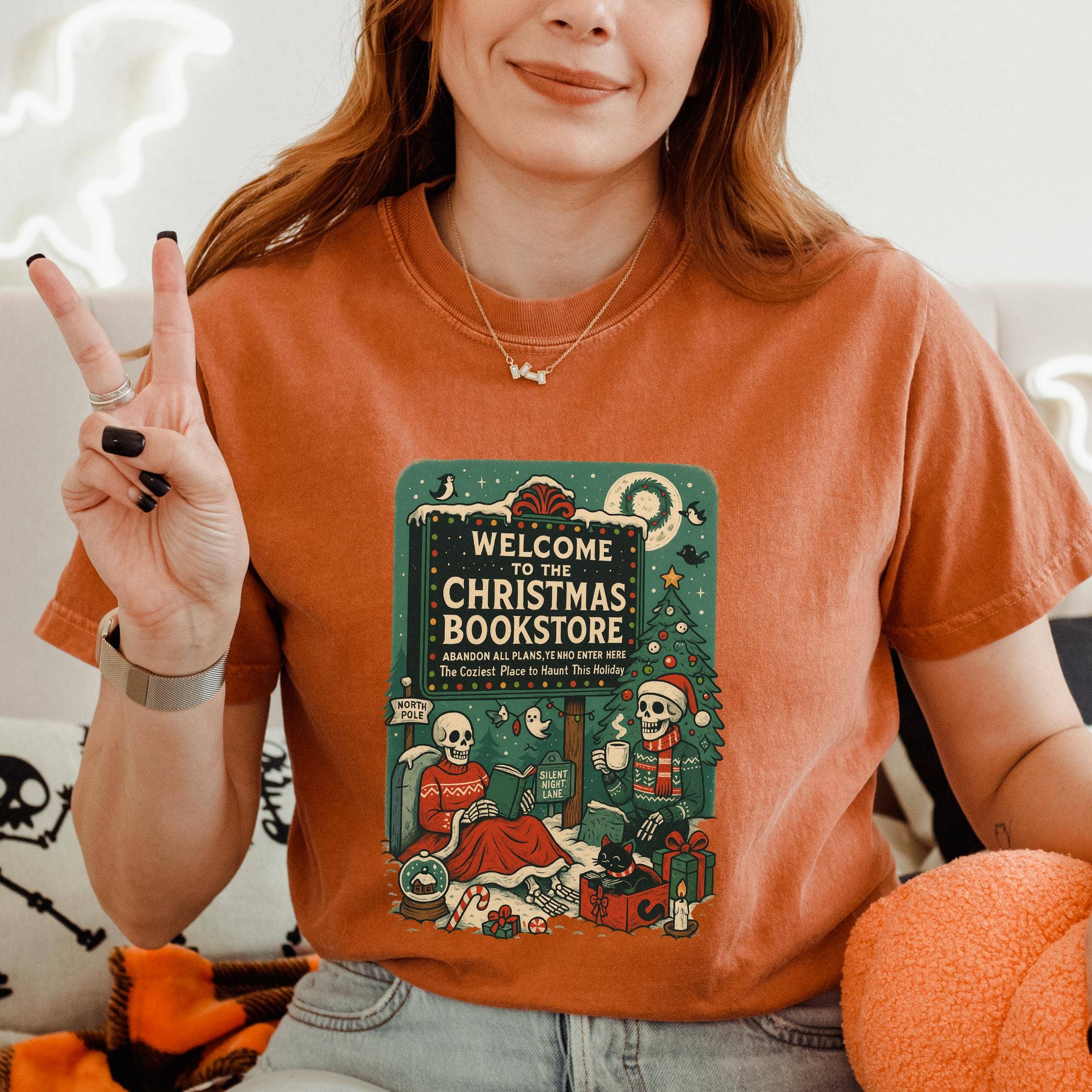 Glaime - Wholesale T-Shirt (Graphic) - Women's - Comfort Colors Christmas Shirt, Christmas Bookstore Sweater5