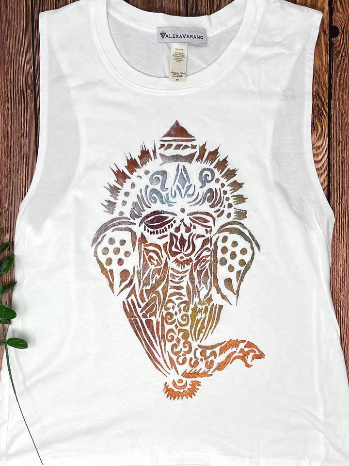 Ganesha Hand Painted Women's Muscle Tank for wholesale by Third Wolf Designs