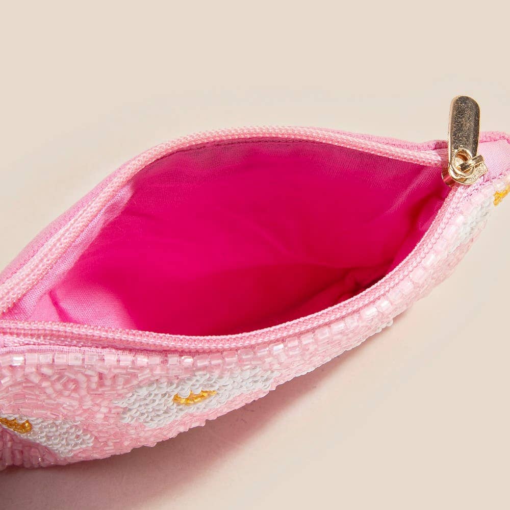 MULTI Daisy Flowers Pink Seed Beaded Coin Purse for wholesale on Faire2