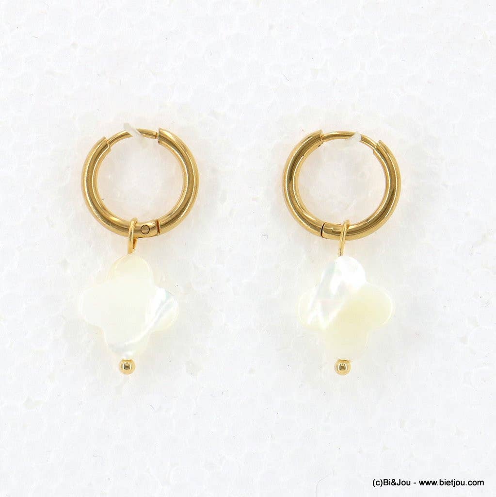 Lilas de Seine - Wholesale Huggie Earrings - Stone steel clover mini hoop earrings 03230463