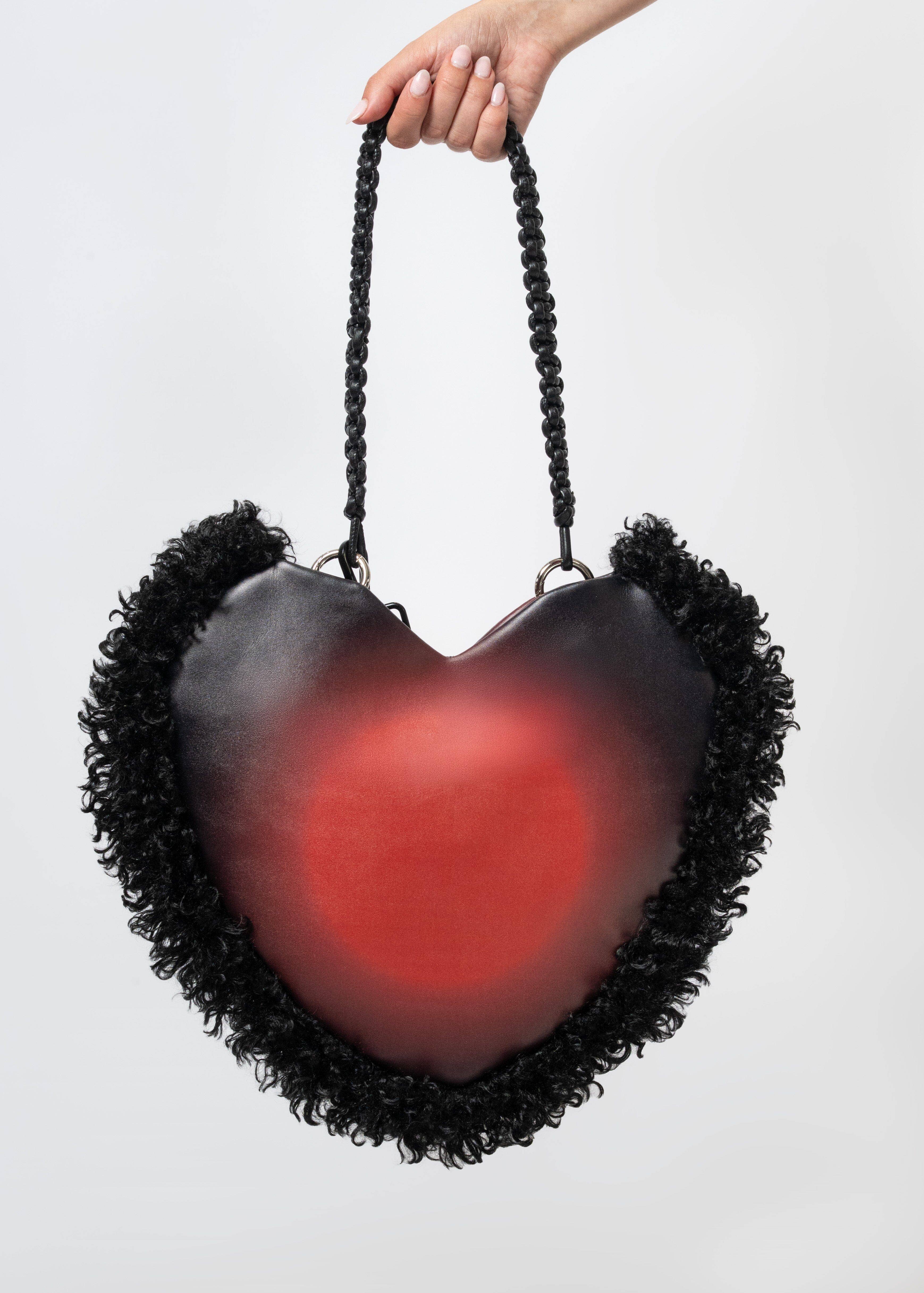 KATE HEWKO - Wholesale Top Handle Bag - Women's - Shag Trim Vegan Leather Heart Bag2