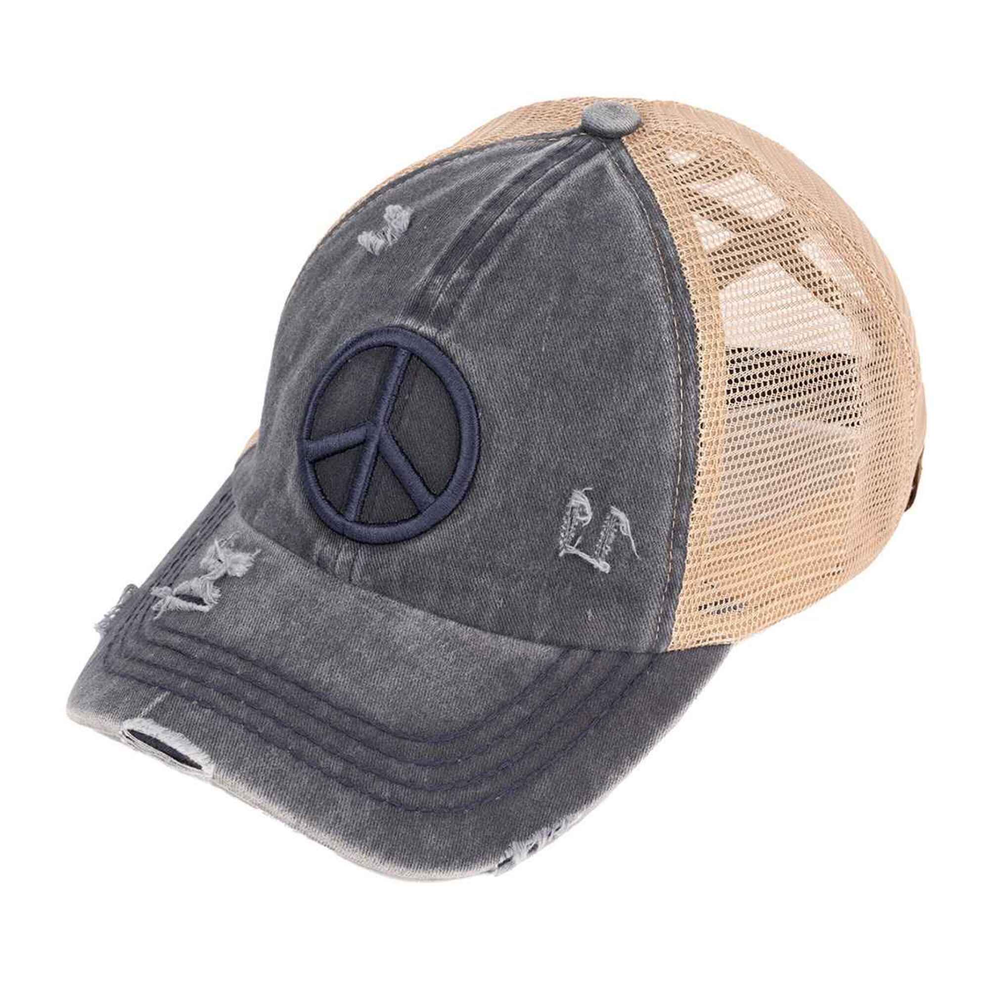 MiMi Wholesale - Wholesale Ponytail Cap - Women's - BT1017 Distressed Embroidered Peace Sign Cross Cross High Pony Baseball Cap9
