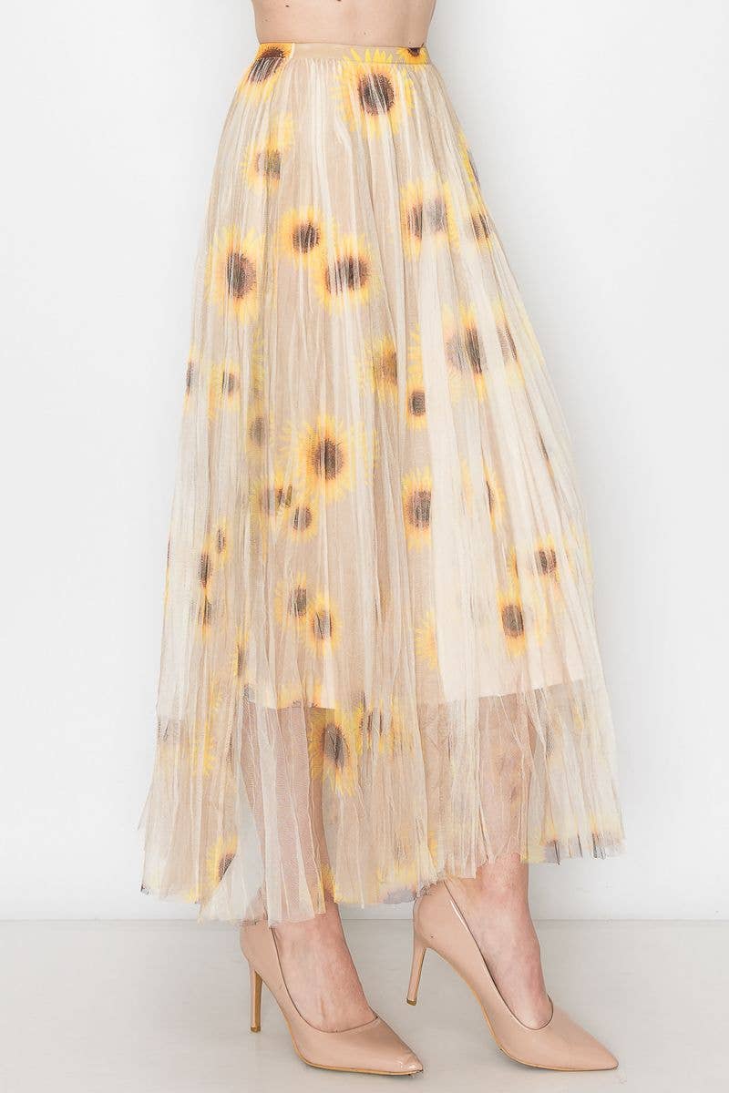 Chic Lined Pleated Tulle Midi Skirt With Elastic Waist - 4034 BG/TP SUN FL for wholesale on Faire2