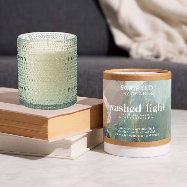 Candela di soia leggera lavata in bicchiere da bere Hobnob | Lino per la vendita all'ingrosso da parte di Scripted Fragrance