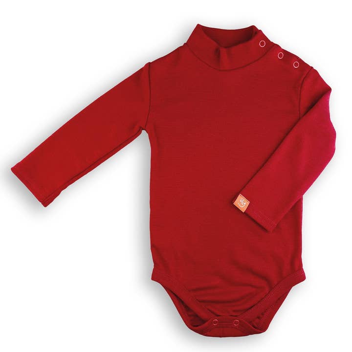 Wooly Thermal Baby Turtleneck Bodysuit 100% Soft Merino Wool Cherry for wholesale by Wooly by Somerino
