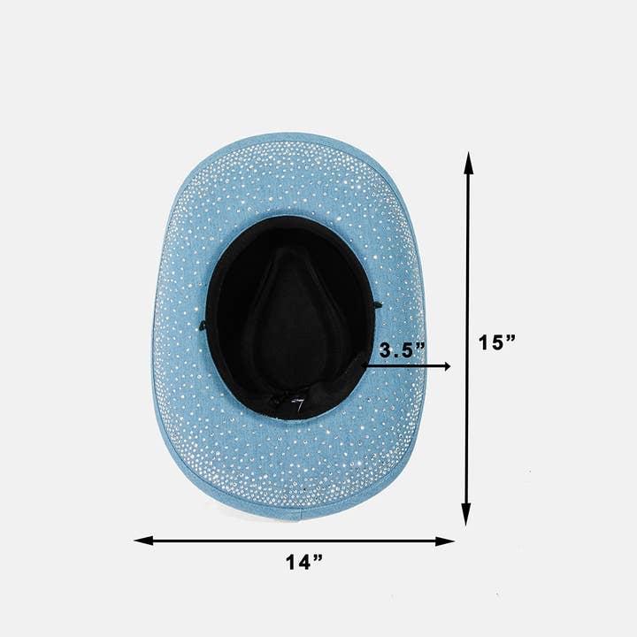 Collections by Fame Accessories - Wholesale Cowboy Hat - Women's - Rhinestone Studded Denim Cowboy Hat