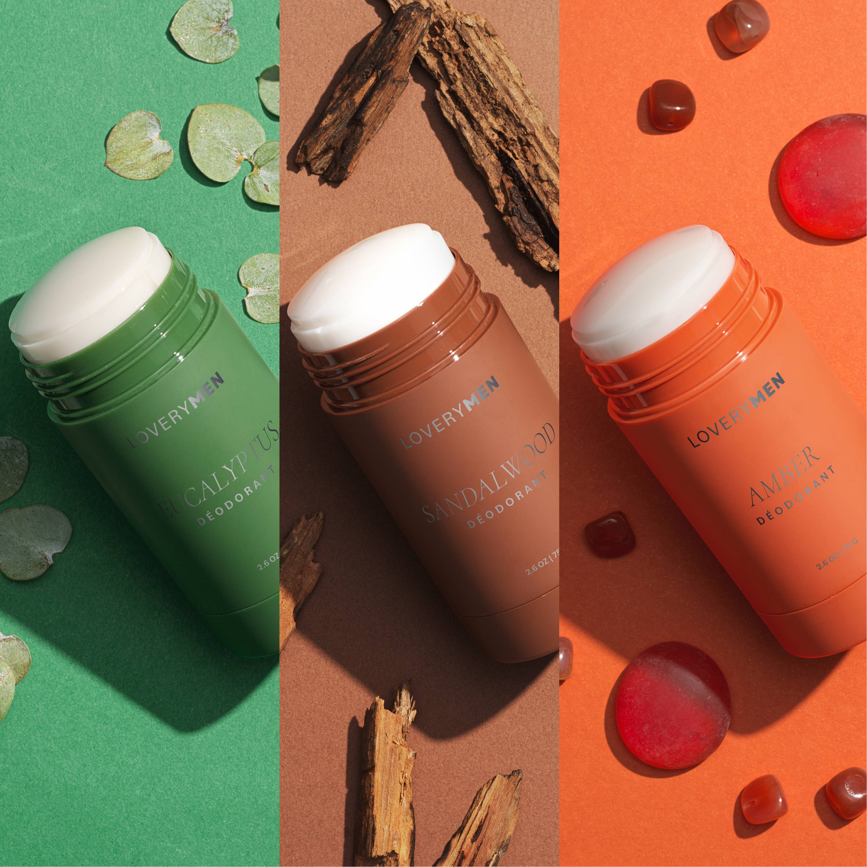 Lovery - Wholesale Deodorant - Men's - Amber, Eucalyptus Sandalwood Aluminum Free Deodorant - 3 pc1