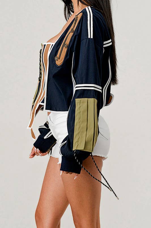 NEWGENS - Wholesale Jacket - Women's - NT1035A Mixed Media Corset Jacket and Crop Top Set7