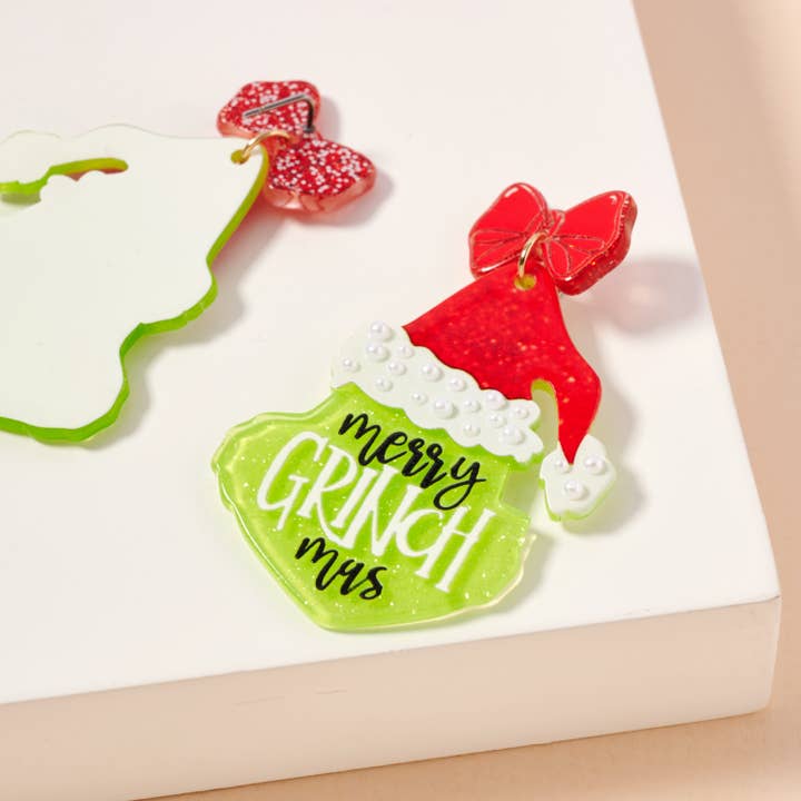 Lilla Haven - Wholesale Dangle Earrings - Christmas Green Monster Acetate Dangling Earrings