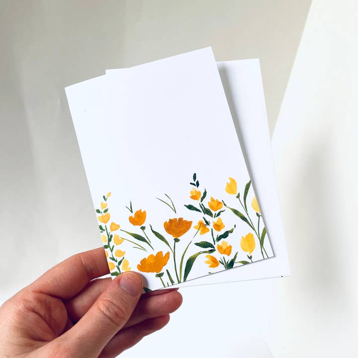 Atelier By Cat - Venta al por mayor Conjunto de papelería y tarjetas - Juego de tarjetas amarillas con estampado floral, tarjetas de papel 100% recicladas5