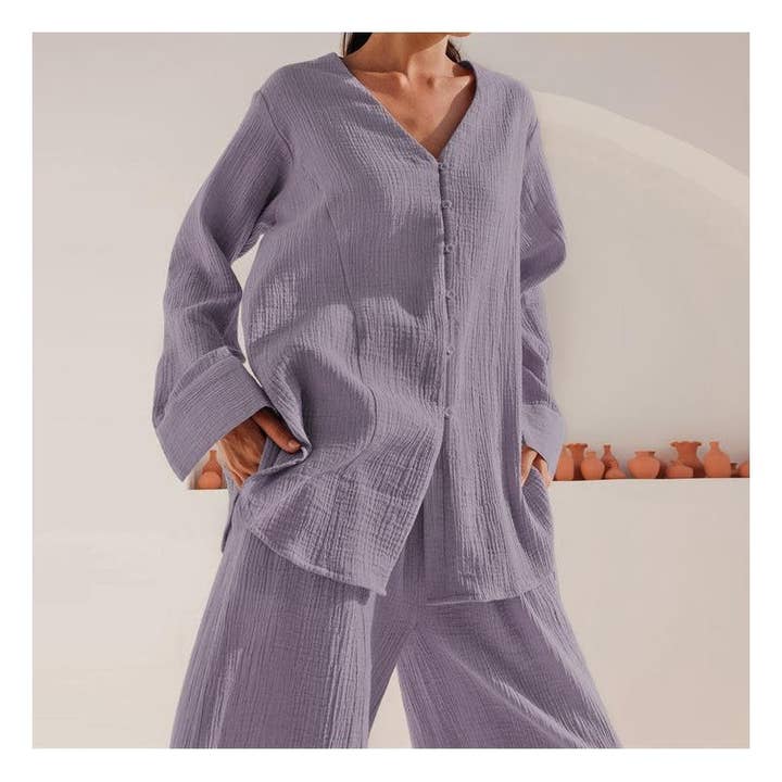 FurDecoration - Wholesale Sleepwear Set - Women's - Cotton Two-Piece Long Women's Casual and Loose Pajama Set