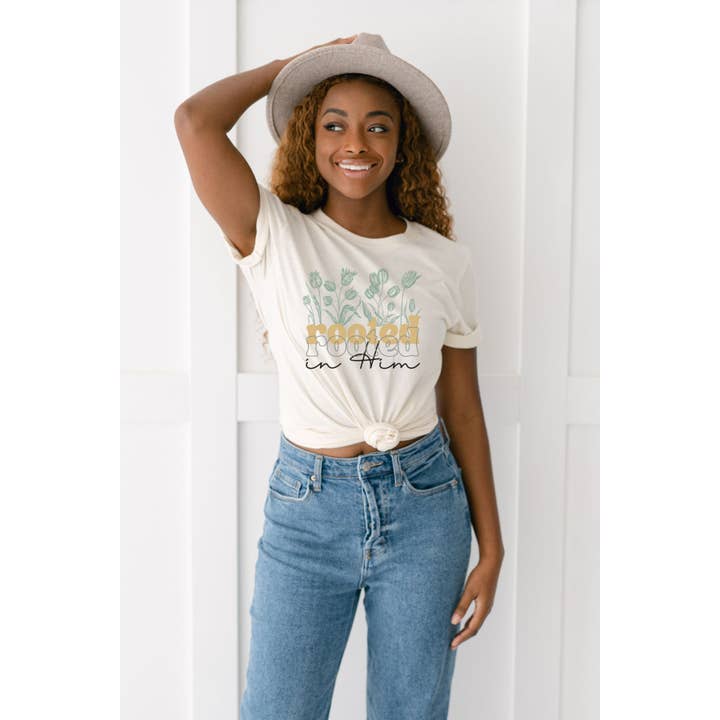 Rooted in Him Graphic Tee for wholesale by Bella Me
