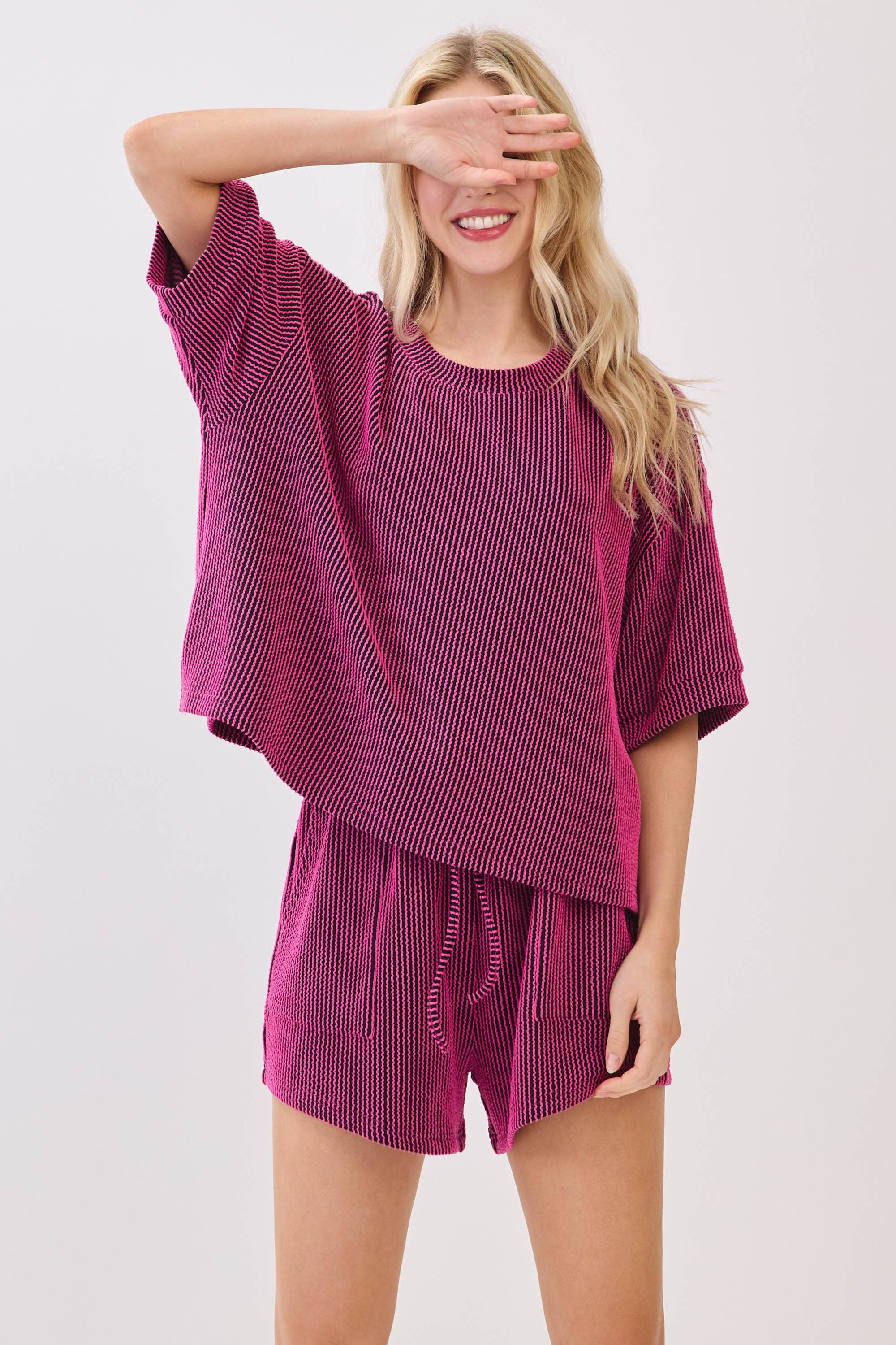 Sewn and Seen - Wholesale Lounge Set - Women's - RIBBED ROUND NECK TOP AND SHORTS SET43