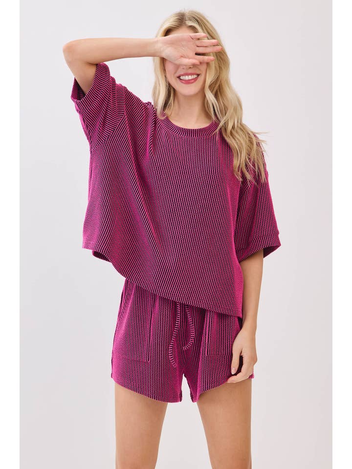 Sewn and Seen - Wholesale Lounge Set - Women's - RIBBED ROUND NECK TOP AND SHORTS SET43