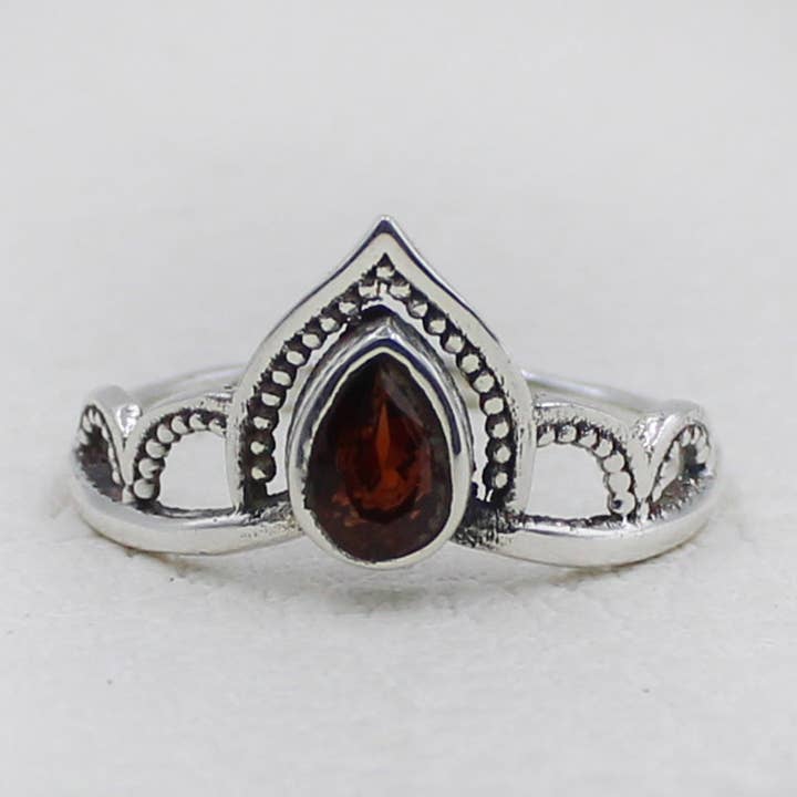 Sterling Silver Royal Crown Ring with Garnet Stone for wholesale by Silvex Jewelry