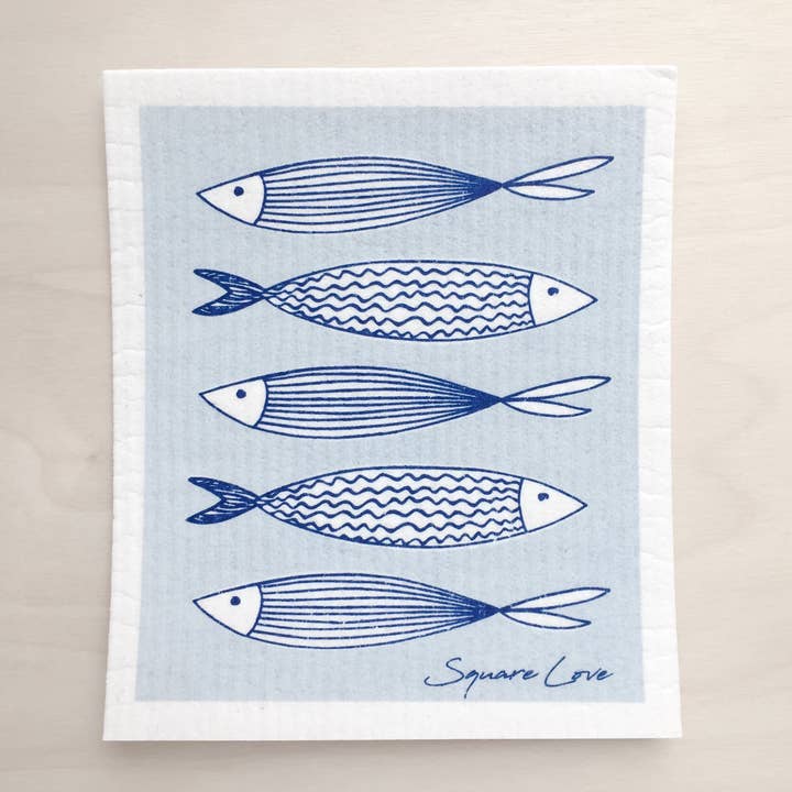 Fish Blue Swedish Dishcloth for wholesale by Square Love