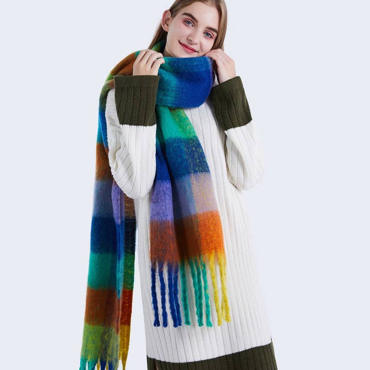 ACCITY - Wholesale Scarf - Women's - olorful Mohair Checkered Scarf - Thick Wrap_CWASC01675