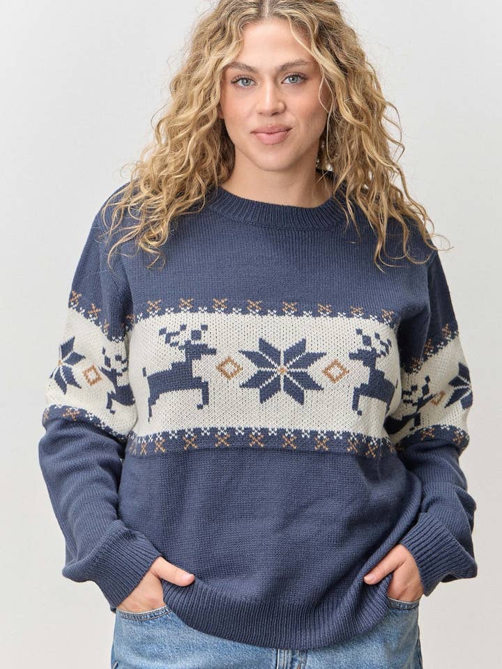 DEER SNOWFLAKE SWEATER TOP for wholesale by Polagram by Wellmade USA