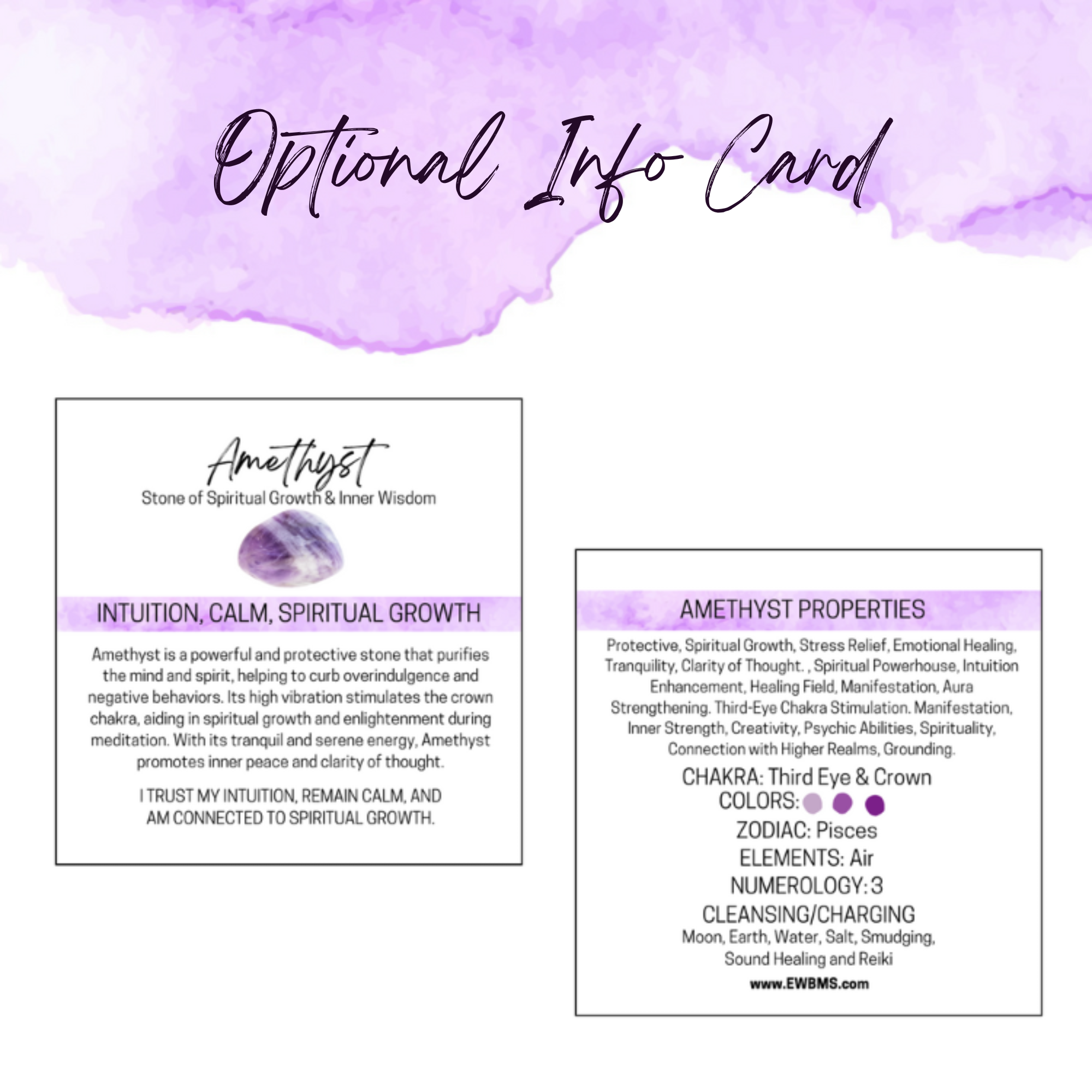 Essential Wellness - Body, Mind, Spirit - Wholesale Essential Oil Holder - AMETHYST Roller Bottle - 5/10ml - Cap & Info Card Options1