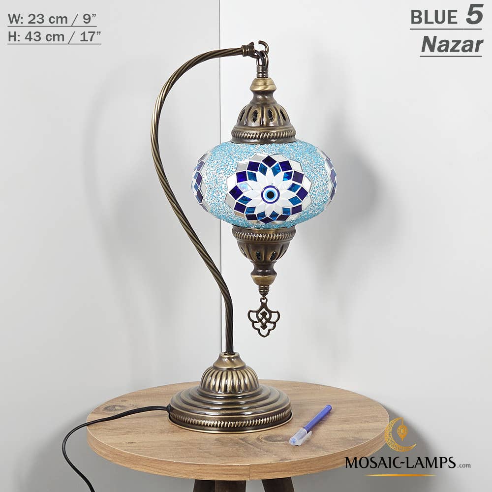 Mosaic Lamps - Wholesale Accent/Desk Lamp - 10+Colors - Gooseneck Large Globe Mosaic Table Lamp, Turkish9