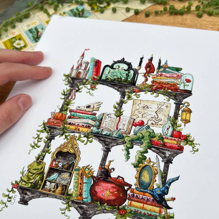 Lizzy Gass - Wholesale Art Print - The Storybook Witch's Shelves Giclée Print