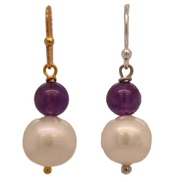 Nina Amethyst & Freshwater Pearl drop Earrings for wholesale by PearlGem Designs