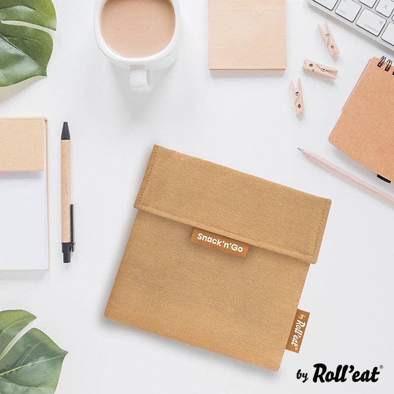 brown Roll'eat Snack'n'go Nature Lunchbag washable snack bag bread bag for wholesale on Faire0