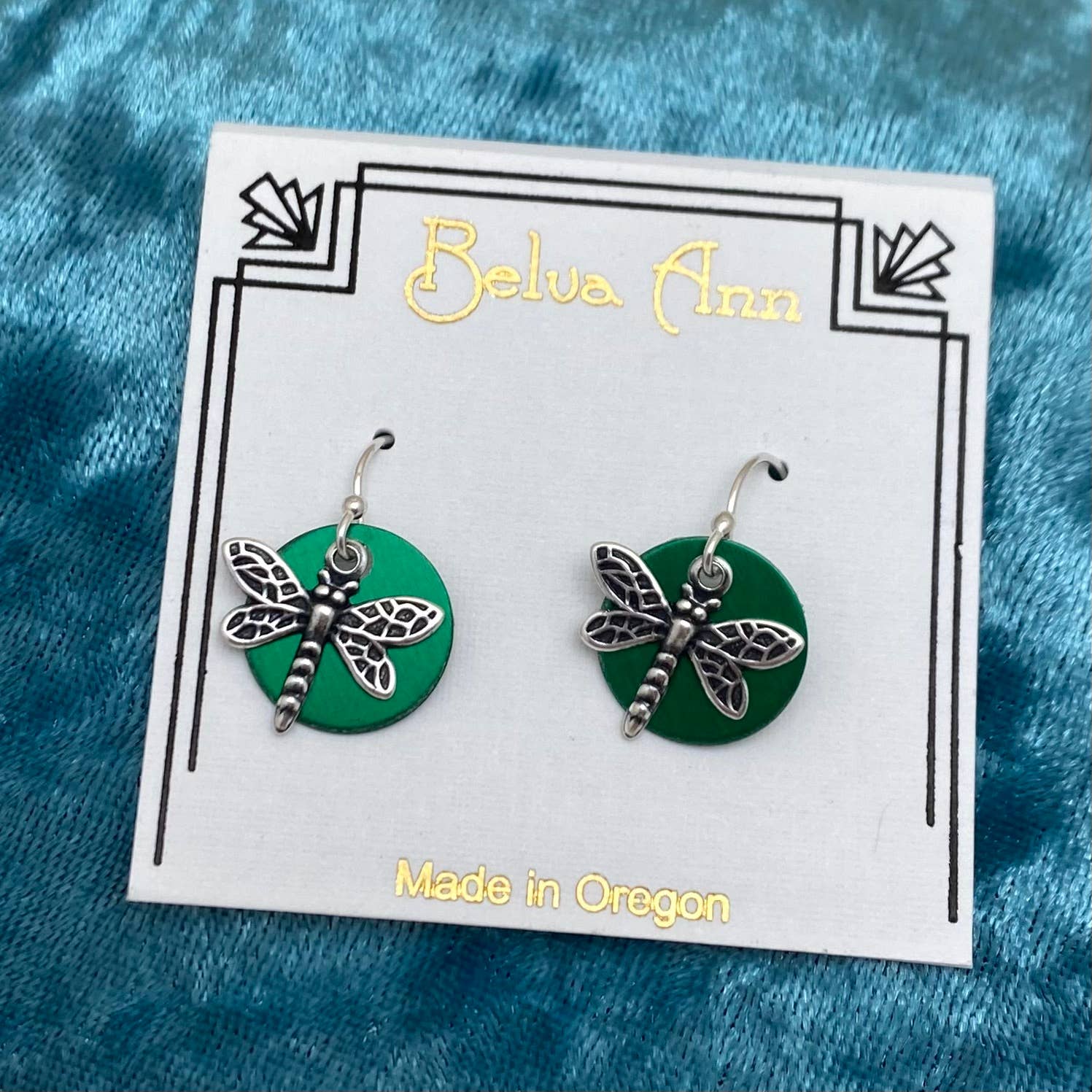 Elizabeth Jewelry - Wholesale Dangle Earrings - Green Dragonfly with sterling silver earwires earring2