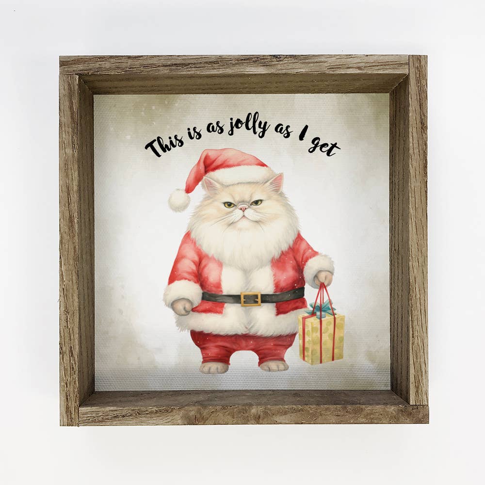 Hangout Home - Vente Art mural pour les fêtes - Jolly As I Get Cat Santa - Art amusant sur toile représentant un animal de Noël0