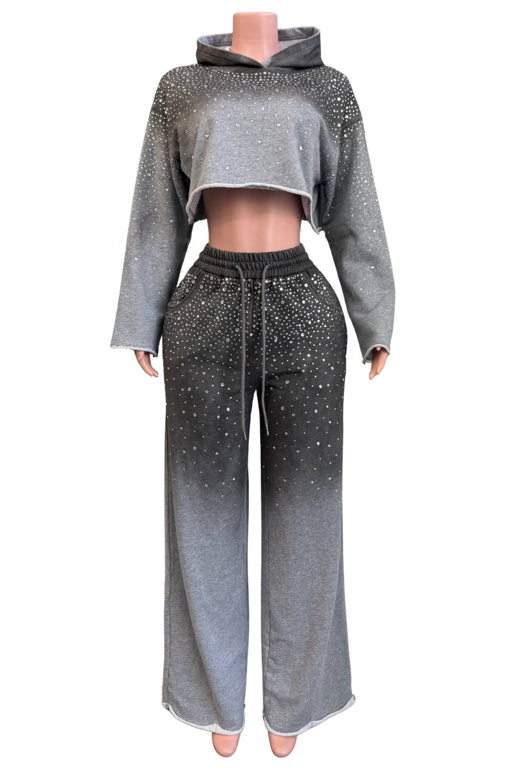 NEWGENS – Großhandel Sportbekleidungsset – Damen – NC2119A Strass Ombre Hoodie Lounge-Set2