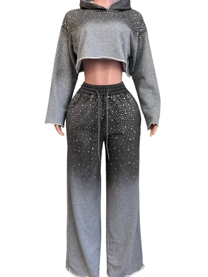 NEWGENS – Großhandel Sportbekleidungsset – Damen – NC2119A Strass Ombre Hoodie Lounge-Set2