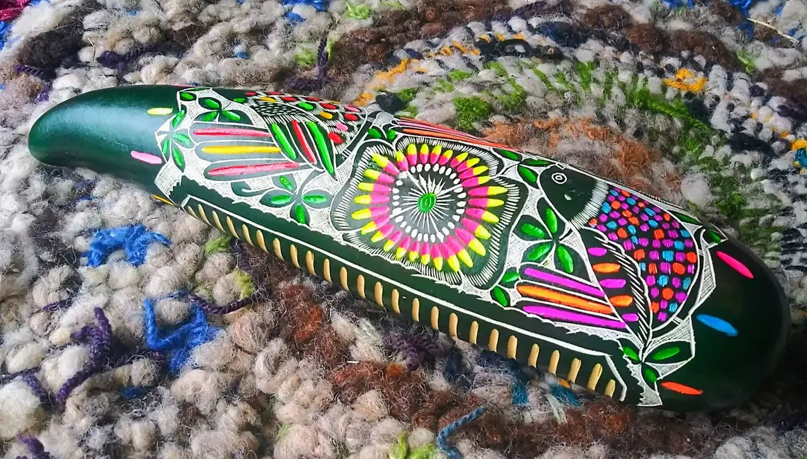 Sanyork Fair Trade - Wholesale Musical Instrument - Color Dyed Floral Gourd Rainstick 12" Primavera Spring0