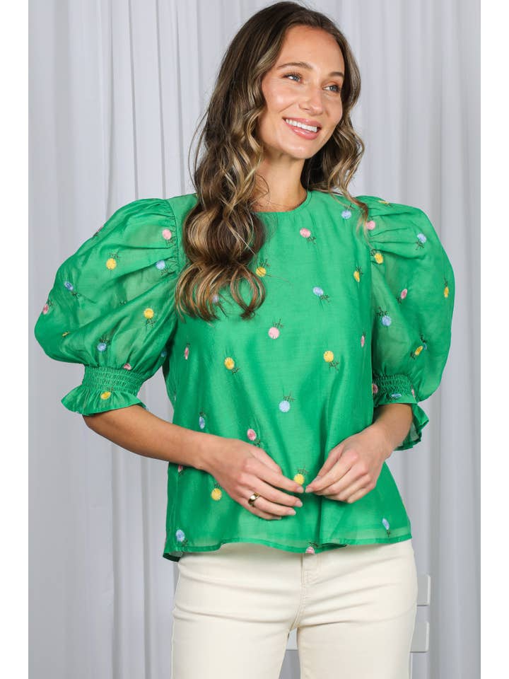 Vine & Love - Wholesale Blouse - Women's - Floral Embroidered Round Neck Organza Blouse Top VT82255-2