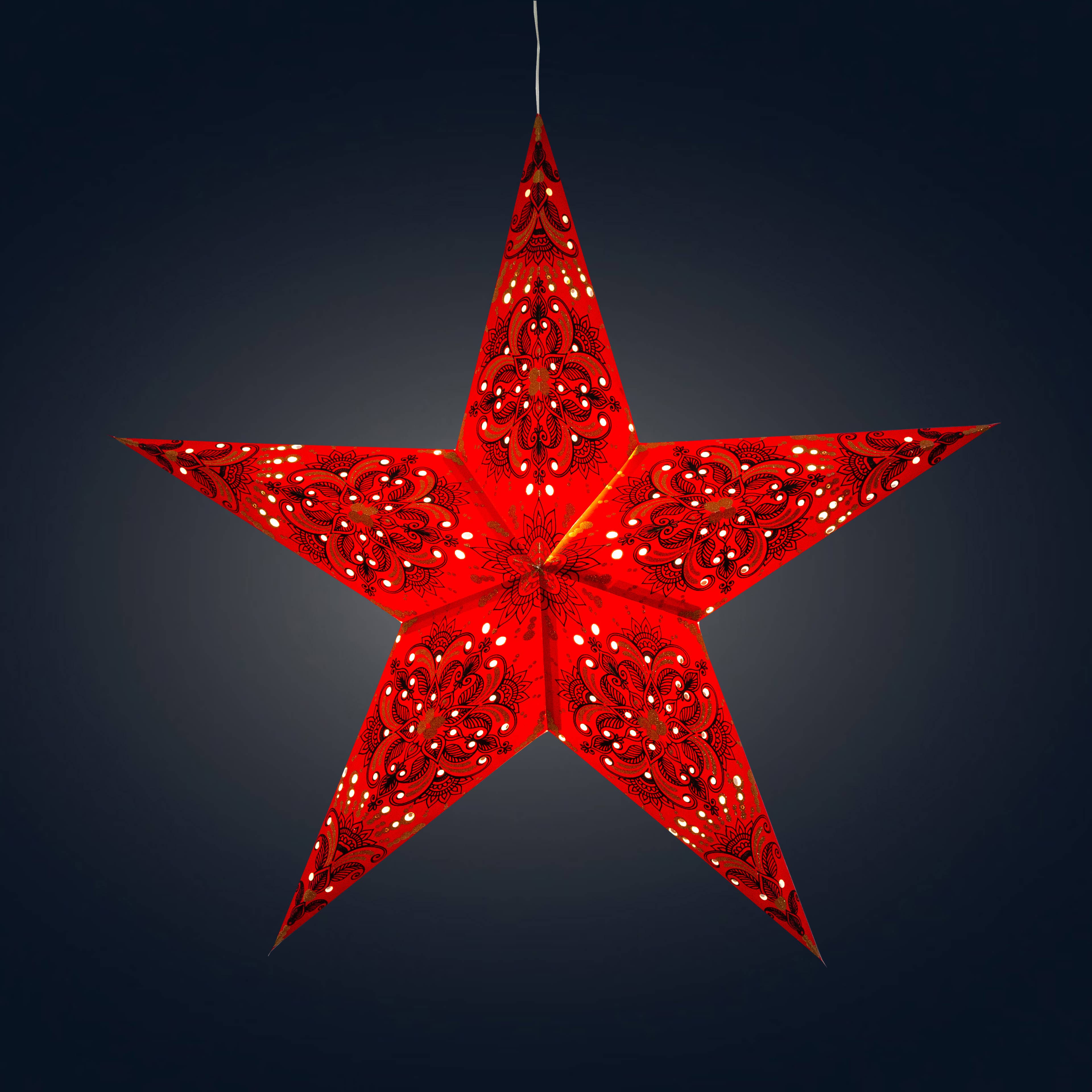 Artschatz LLC - Wholesale Paper Lantern/Lamp - Floral ~ 5 Pointer, 24 inch, Red Paper Star Lantern Light