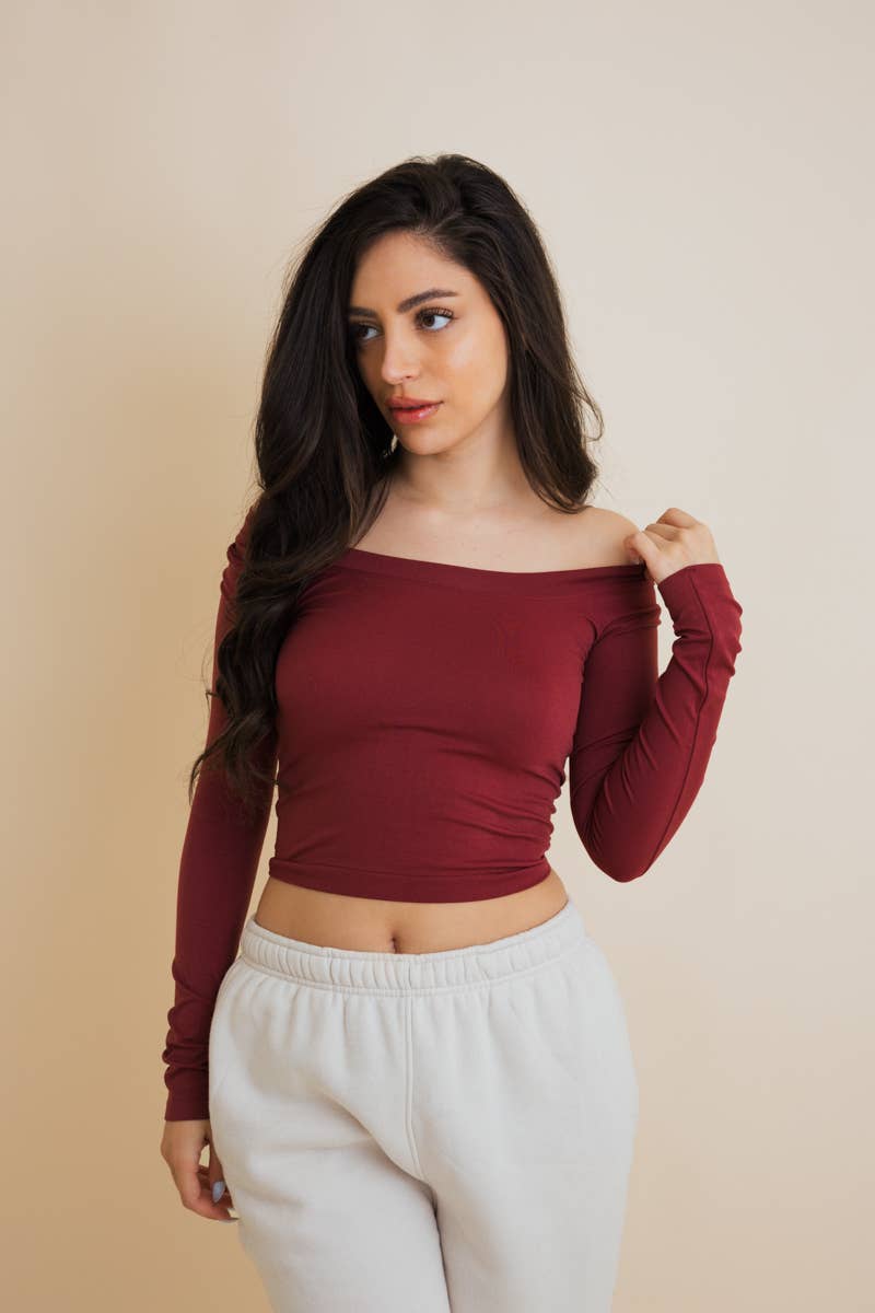 Leto Accessories - Wholesale Knit Top - Women's - Long Sleeve Crop Top in Sage,Ivory,Wine,Mocha and Black12