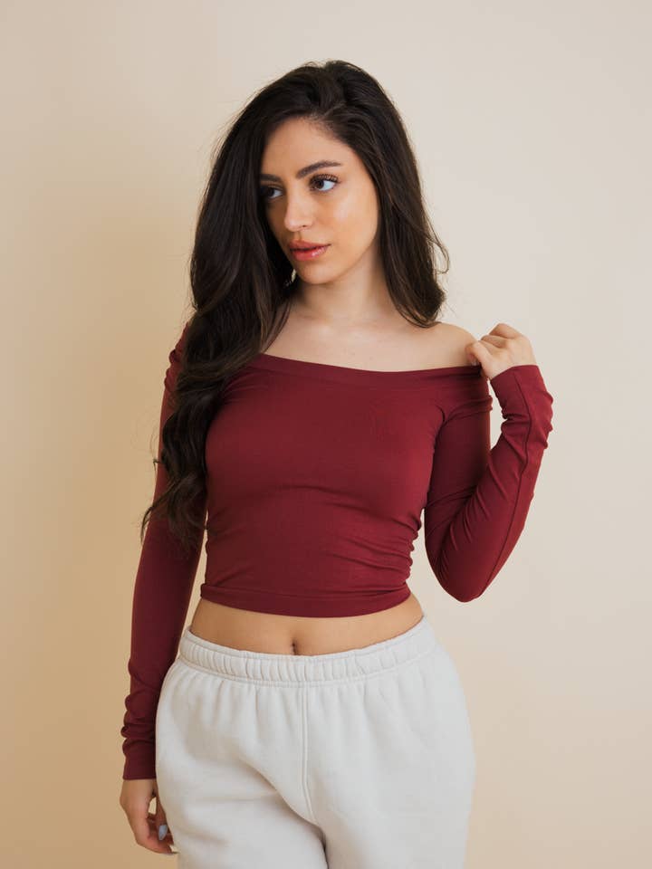 Leto Accessories - Wholesale Knit Top - Women's - Long Sleeve Crop Top in Sage,Ivory,Wine,Mocha and Black12