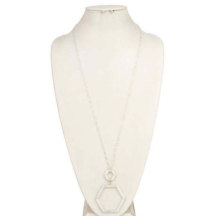 anbfashion - Vendita all'ingrosso Parure di gioielli - COLLANA NLONG CON PENDENTE A MAGLIE ESAGONALI SET 885