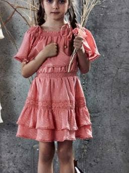 Cotton Lurex Off the Shoulder Dress - Coral for wholesale by UJALA