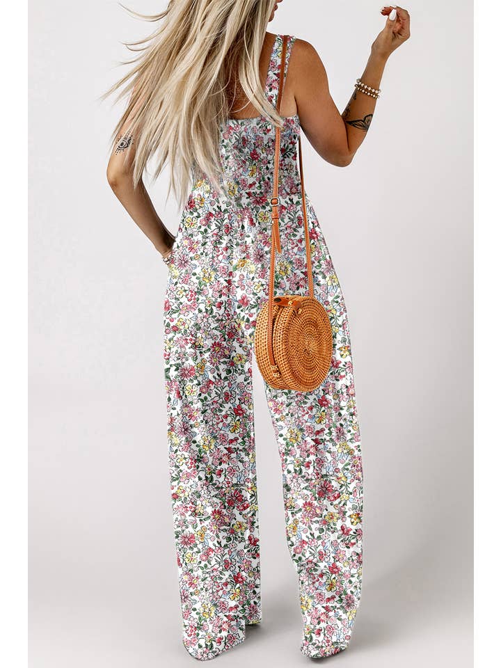 1 the Woman - Wholesale Jumpsuit - Women's - Spring Floral Print Smocked High Waist Square Neck Jumpsuit6