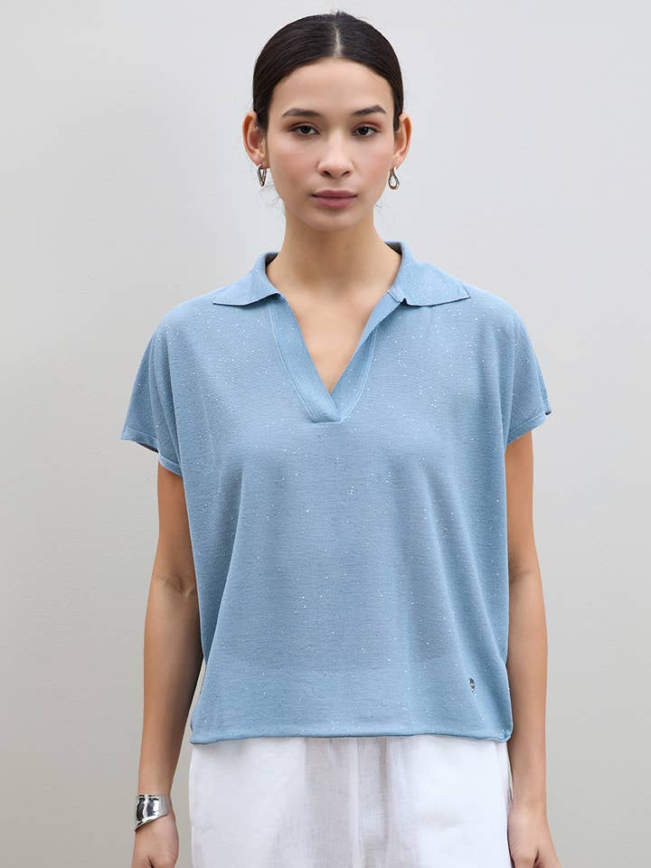 Jersey de punto con lentejuelas y cuello polo para venta al por mayor de Serianno