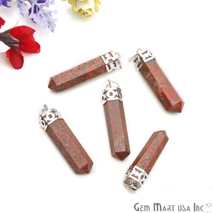 GemMartUSA – wholesale Pendant/charm necklace – DIY Healing Gemstone Silver Pencil Point Ornate Pendant 1pc15