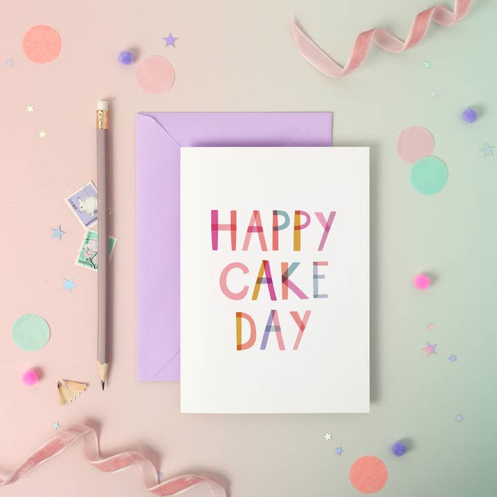 Happy Cake Day – Birthday Luxury Foiled Rainbow Card for wholesale by Two For Joy Illustration